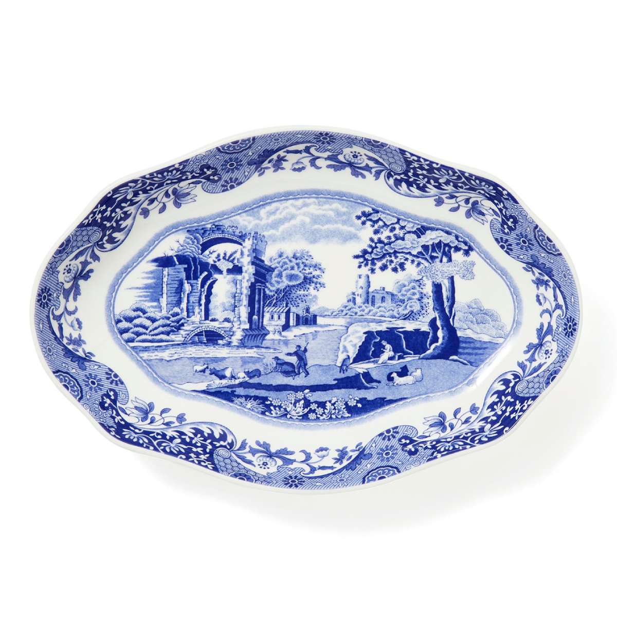 Blue Italian Oval Fluted Dish image number null